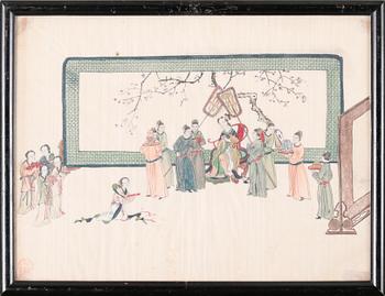 UNKNOWN ARTIST, four silk paintings, 20th century.