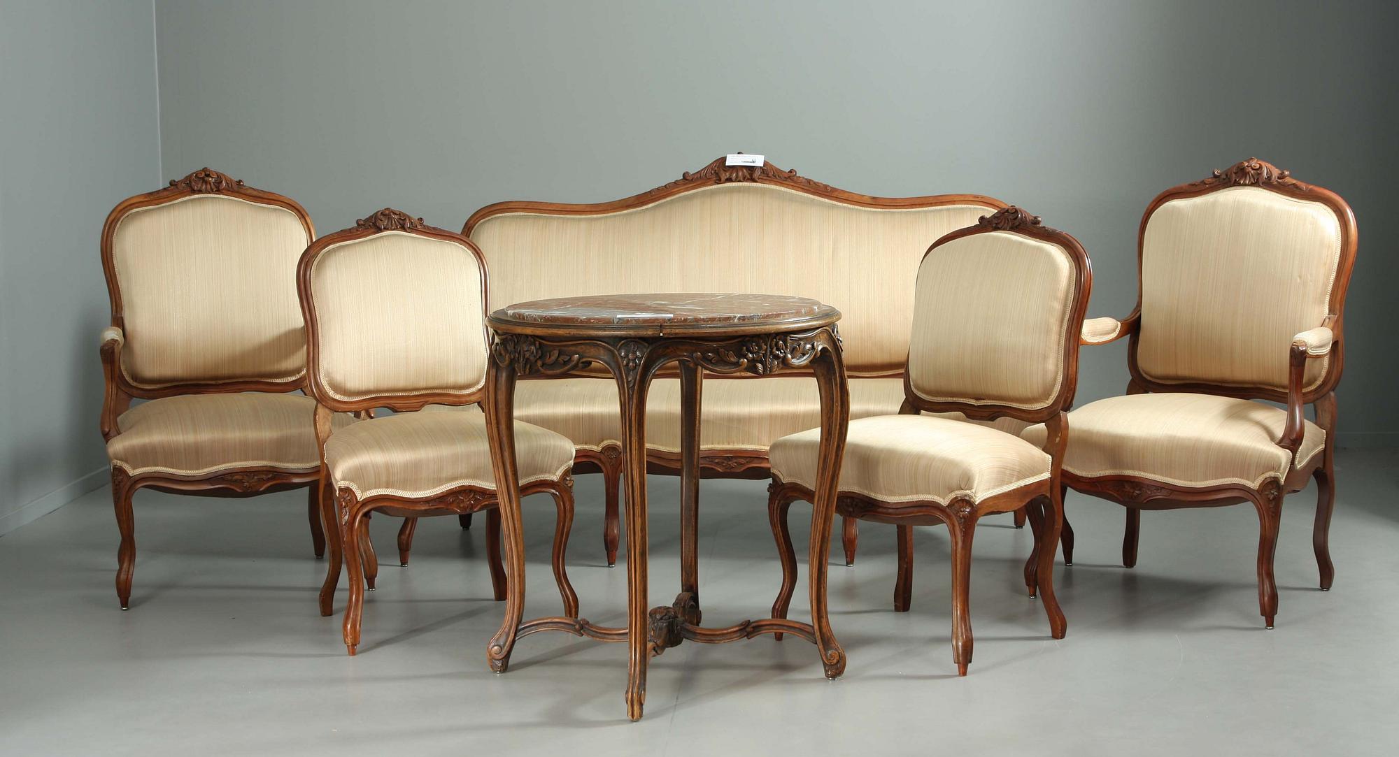 SALONGSMÖBEL, 6 delar, Louis XV-stil, 1900-tal.
