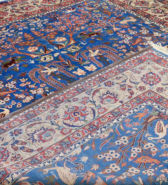 A pictoral Yazd carpet, c. 411 x 300 cm.