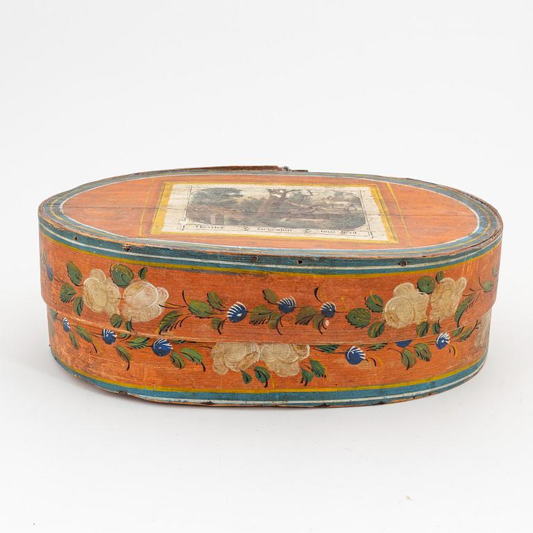 Two Swedish painted boxes with cover, 19th Century.