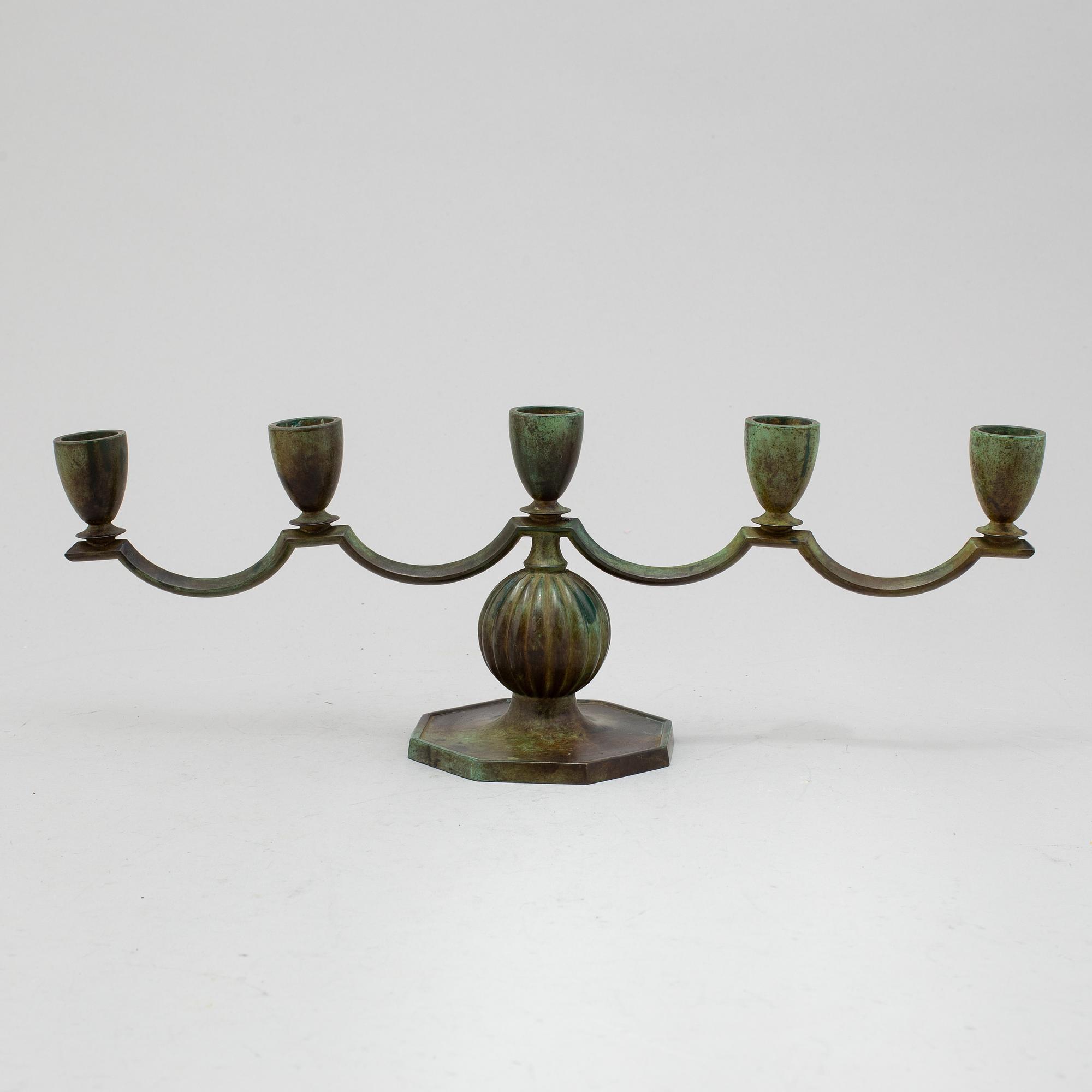 GAB, kandelaber, patinerad brons, 1930-tal.