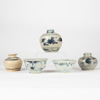 A group of blue and white porcelain for the South East Asian market, 15th/16th Century.