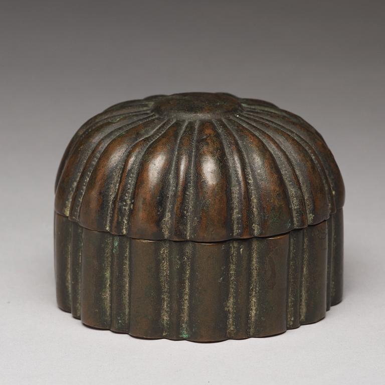 A copper alloy box with cover, presumably late Ming dynasty.