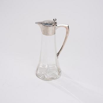 WINE PITCHER, silver and glas, germany ca 1900.