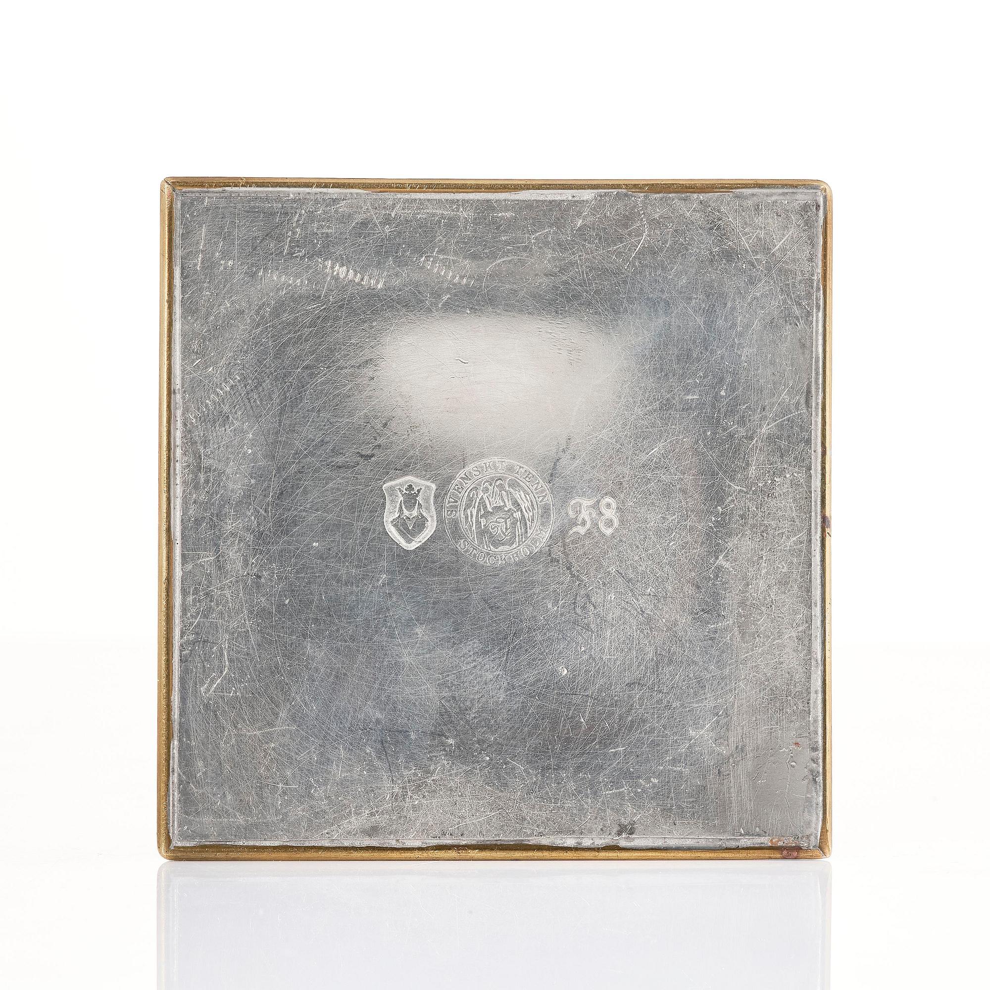 Nils Fougstedt, pennkopp, tenn och mässing, modell A 503, Firma Svenskt Tenn, Stockholm, 1932.