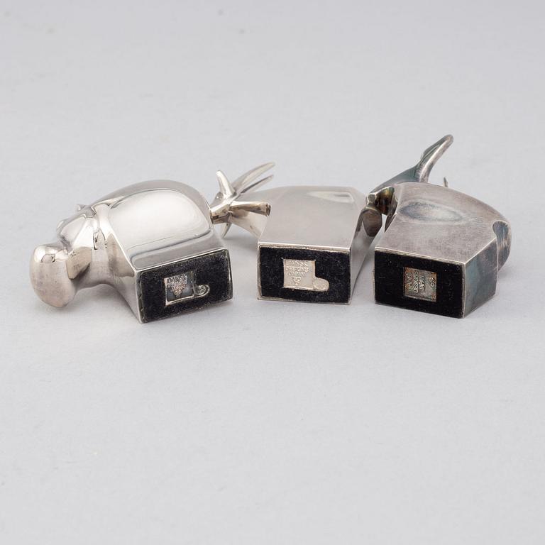 Gunnar Cyrén and others, three silver plated zinc figurines, Dansk Designs, Japan.