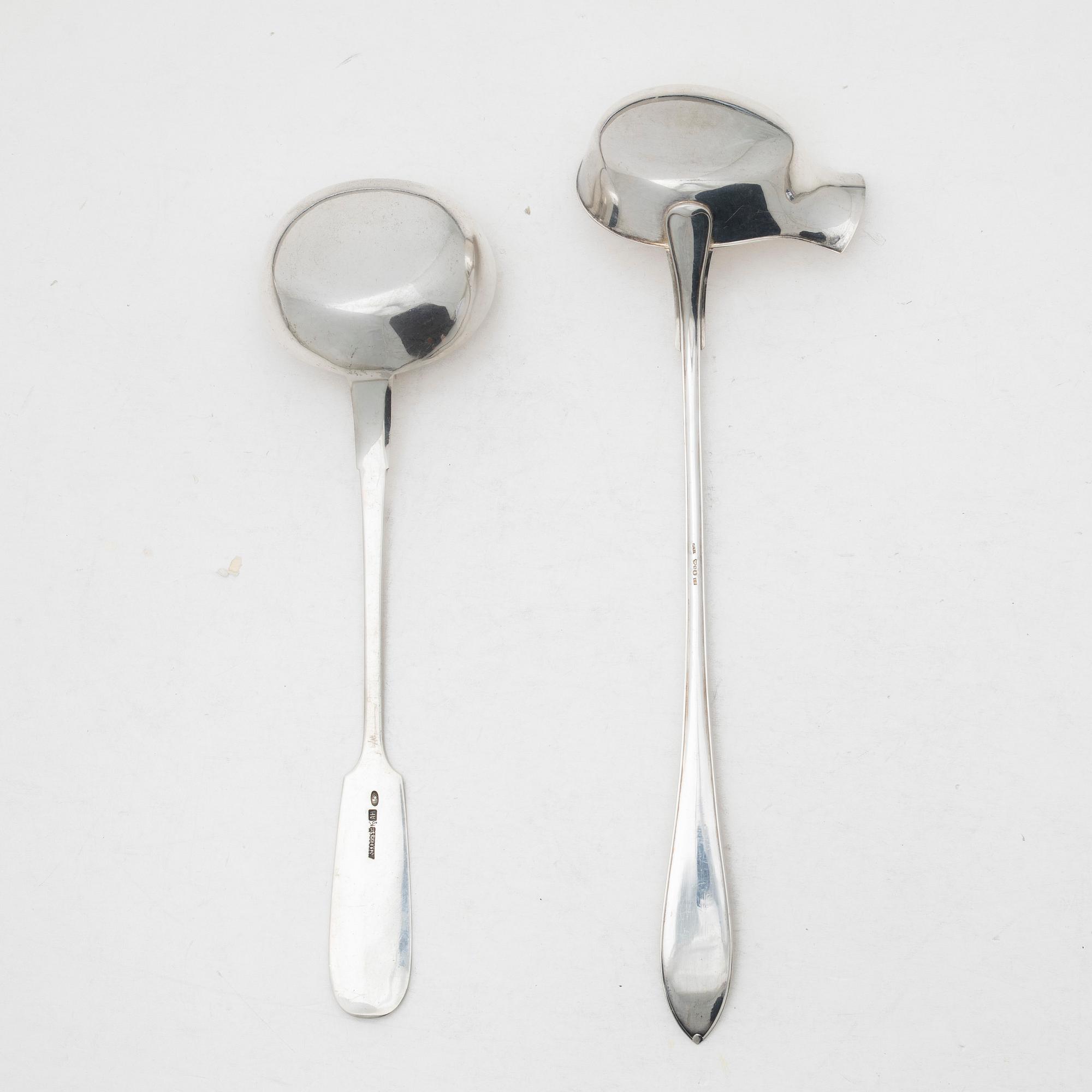 Two silver soup ladles, including Russia 1898-1903.