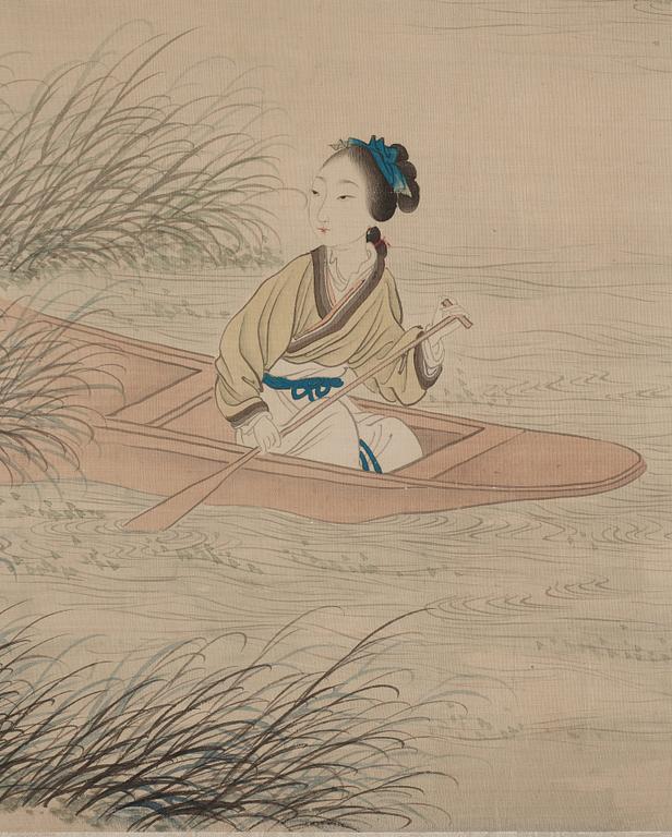 MÅLNINGAR, fyra stycken, akvarell och tusch på silke, sen Qingdynasti, attibuerad till Pan Zhenyong (1852-1921).