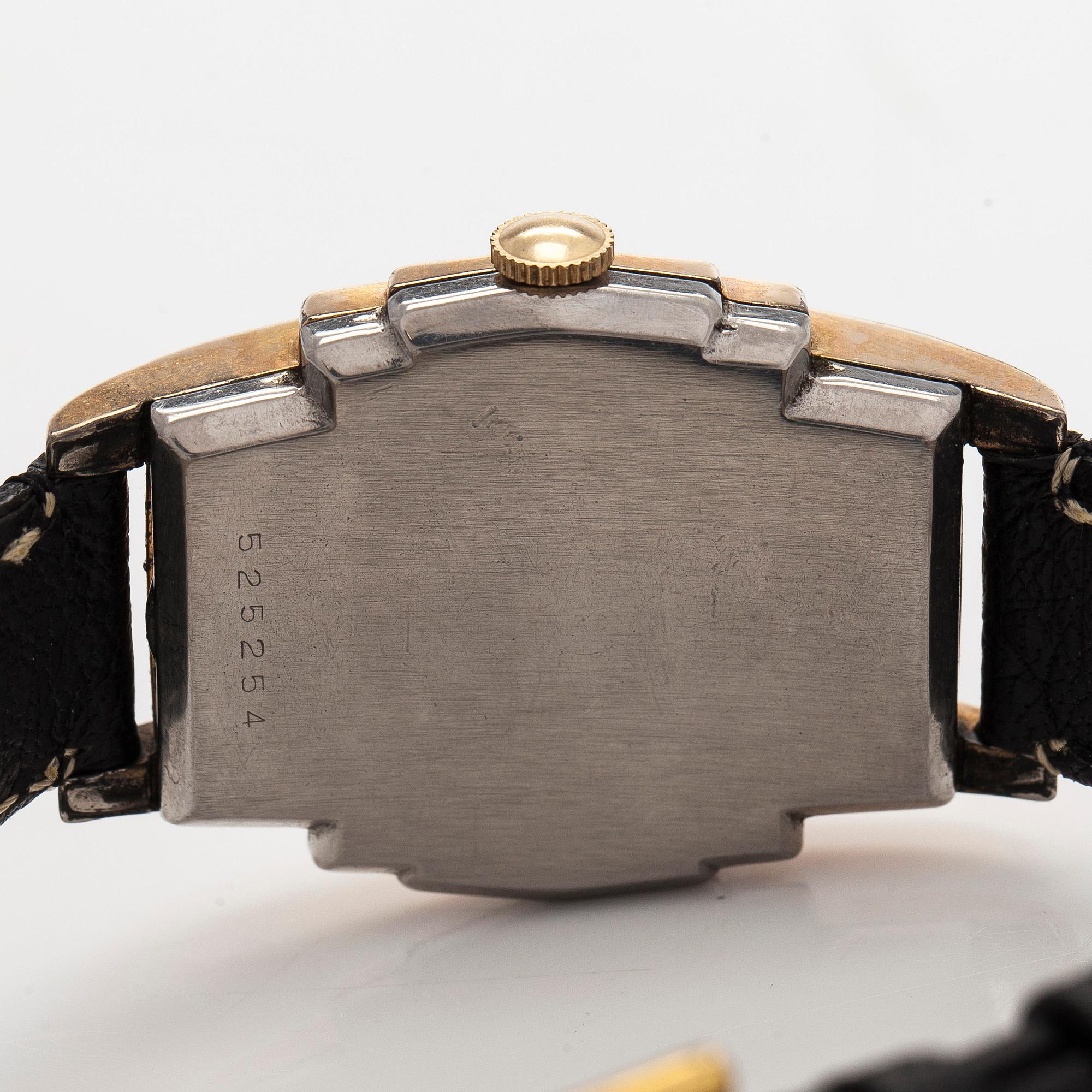 Benrus, wristwatch, 27 x 32 mm, Art Deco, gold-plated, manual winding, circa 1930s.
