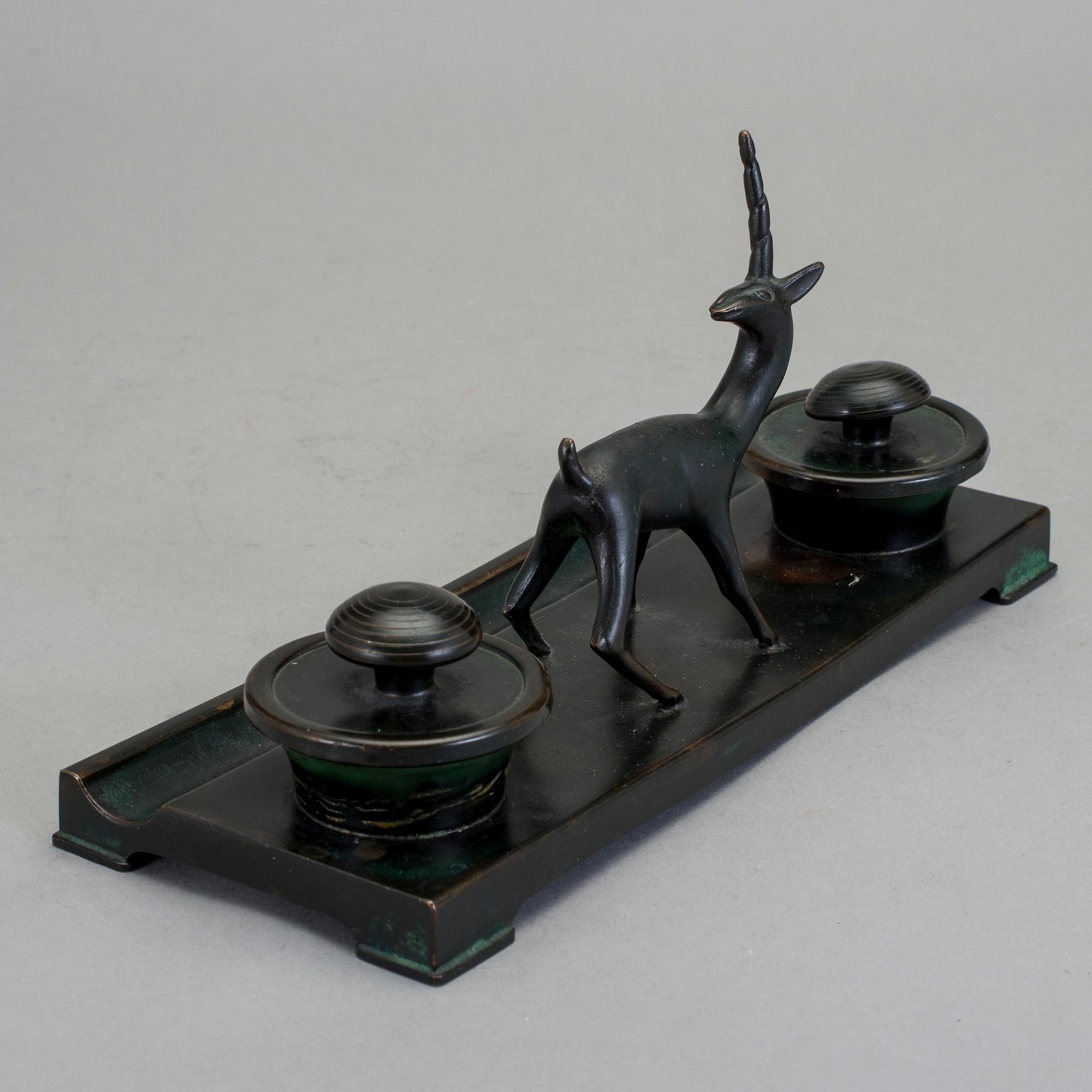 SKRIVSET, brons, Nils Fougstedt, Fabriksaktiebolaget Kronsilver FAK, 1920/30-tal.