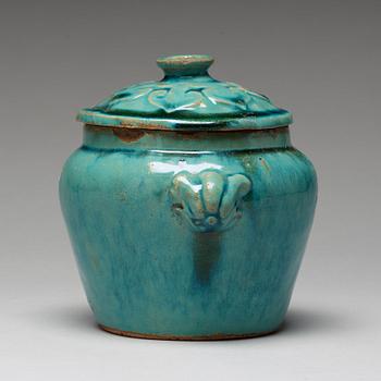 A turquoise glazed jar with cover, South China, presumably late Ming dynasty.