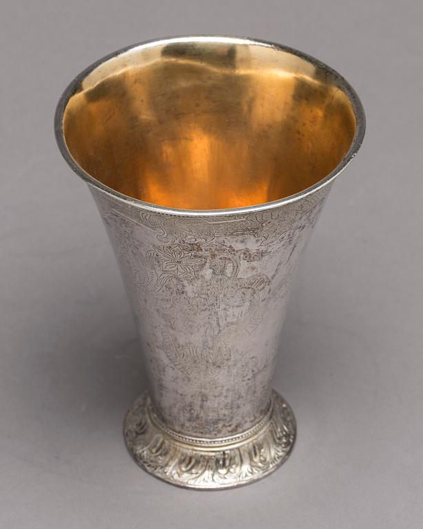 A Swedish 18th century parcel-gilt beaker, mark of Petter Kleen, Ystad 1761.