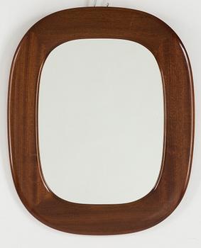 A Swedish Modern mahogany mirror from Glas&Trä, Hovmantorp, dated 1957.