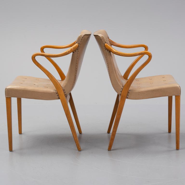 Axel Larsson, a pair of beech armchairs, Svenska Möbelfabriken, Bodafors, 1940's.