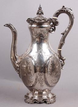 KAFFE- OCH TESERVIS, 4 delar, silver, nyrokoko, Gustaf Möllenborg, 1857.