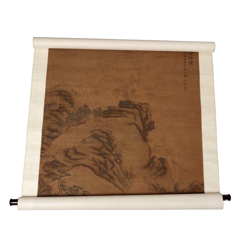 A hanging scroll of a Song-style landscape, Qing Dynasty, presumably 18/19th Century.