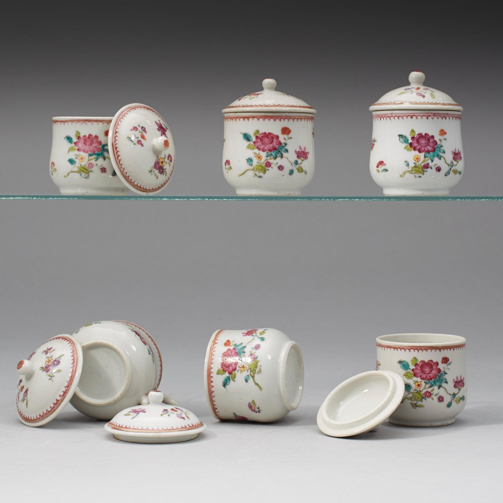 A group of six custard cups with covers, Qing dynasty, Qianlong (1736-95).