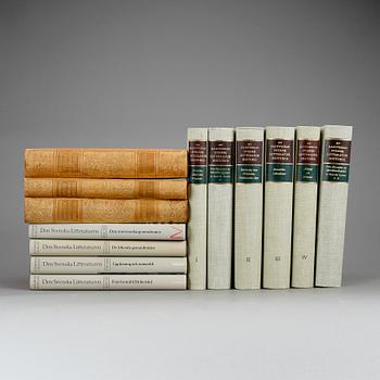 BOKPARTI OM SVENSL LITTERATURHISTORIA, 13 vol, bla Den svenska litteraturen, I-IV, Lönnroth o Delblanc, 1987-89.