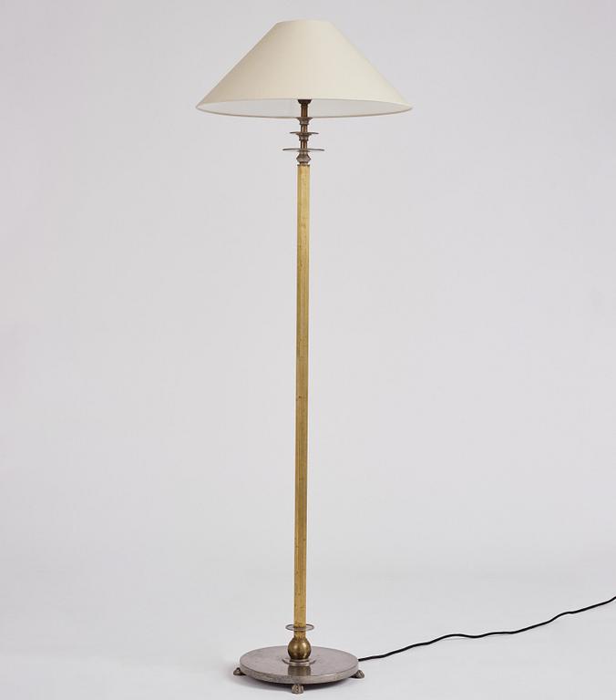 Nils Fougstedt, & Anna Petrus, a rare pewter and brass floor lamp, Svenskt Tenn, Stockholm 1929, model 763 A.