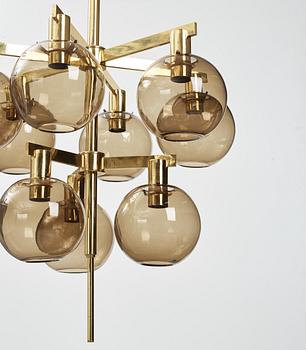 HANS-AGNE JAKOBSSON, a brass and glass nine-light ceiling light from Markaryd, second half of the 20th century.