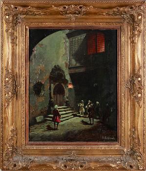 OKÄND KONSTNÄR, olja på pannå, otydligt signerad, 1800-/1900-tal.