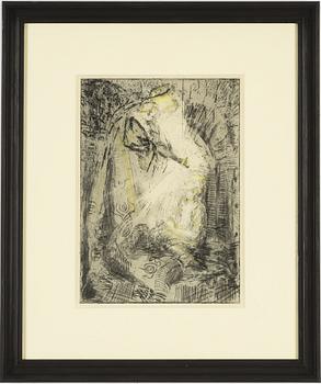 Mina (Vilhelmina) Carlsson-Bredberg · Mina Carlsson-Bredberg, etching with watercolour.