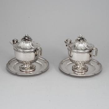 JE TORSK, sockerskålar, ett par, med fat och skedar, silver, Stockholm 1902.