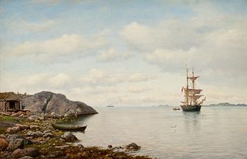 501. Oscar Kleineh, SAILING SHIP NEAR THE SHORE.