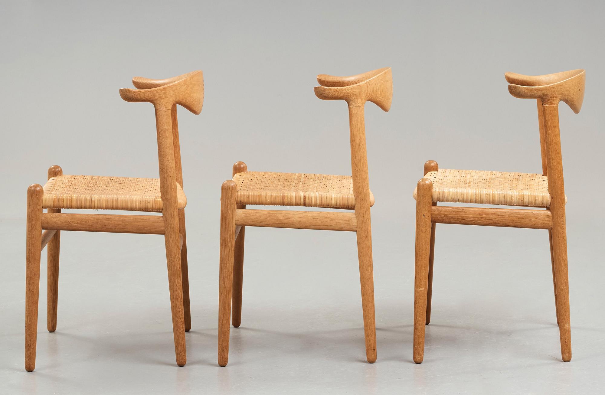 Hans J. Wegner, a set of six oak "Cowhorn Chairs", JH-505, Johannes Hansen, Denmark 1960's.