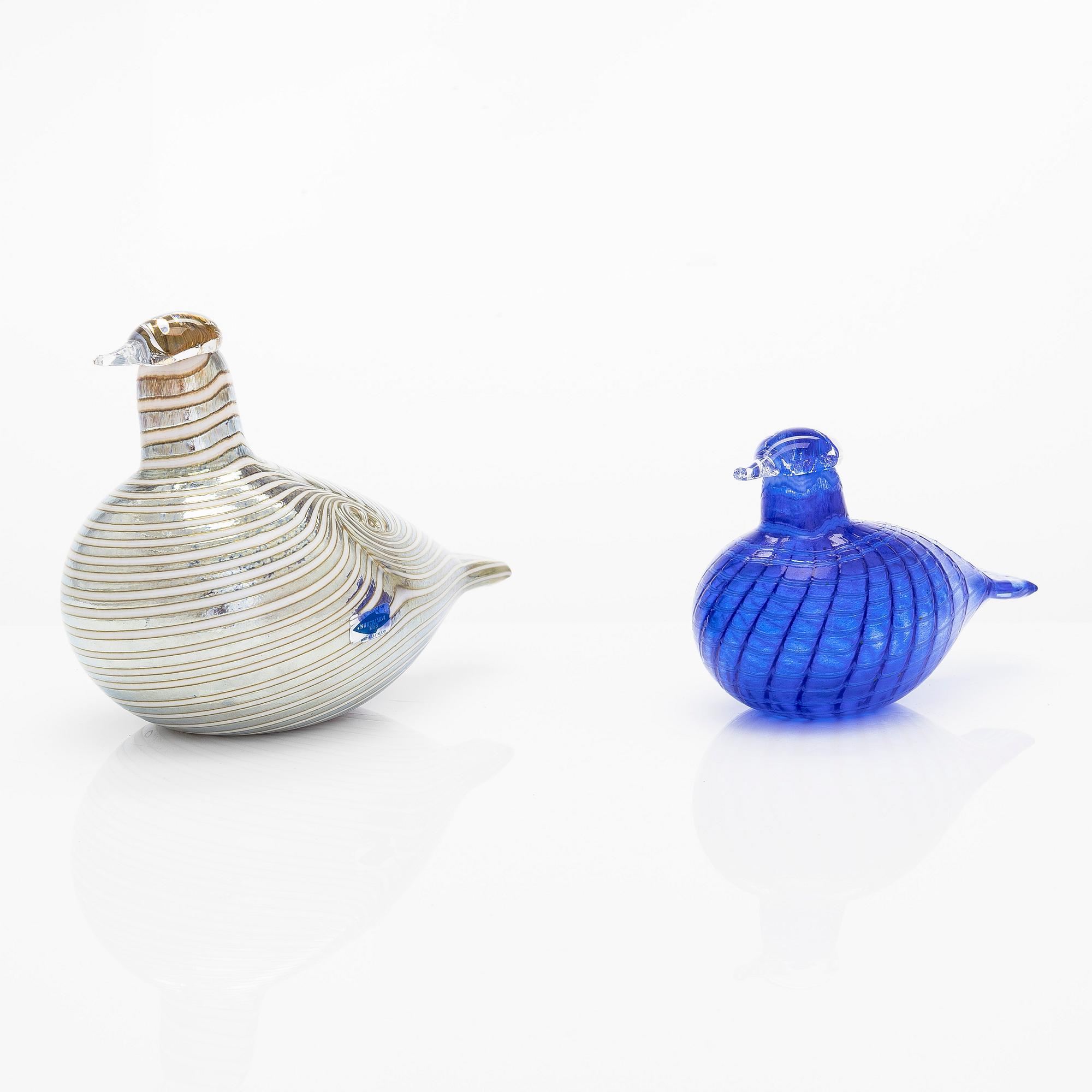 Oiva Toikka, glasfåglar, 2 st, O. Toikka Nuutajärvi.