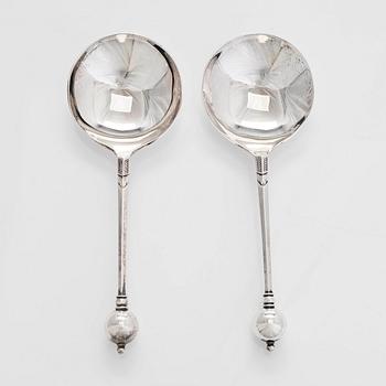 Tillander, a 2 piece-set of sterling silver vodka spoons, Helsinki 1972 and 1977.