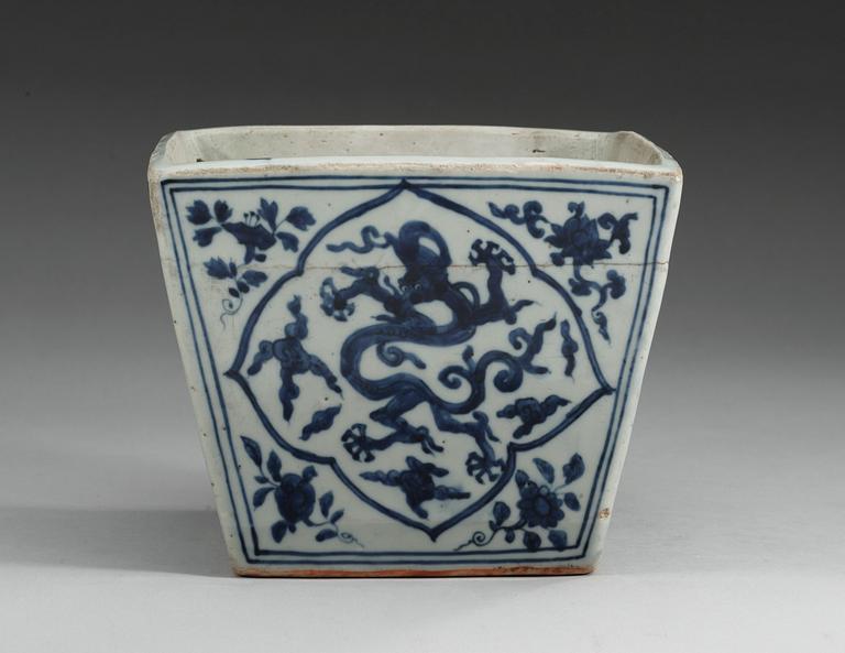 A blue and white cache-pot, Ming dynasty with Jiajing six character mark and period (1522-1566) .