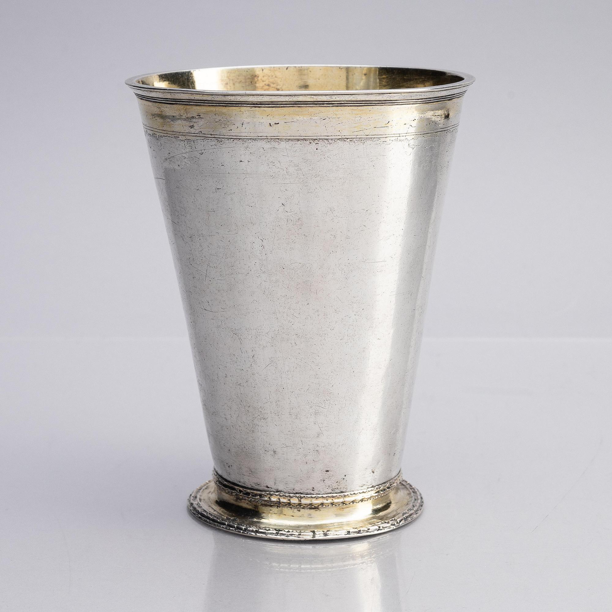 Beaker, parcel-gilt silver, probably Heinrich Meyer, Liepāja, Latvia, late 17th century.