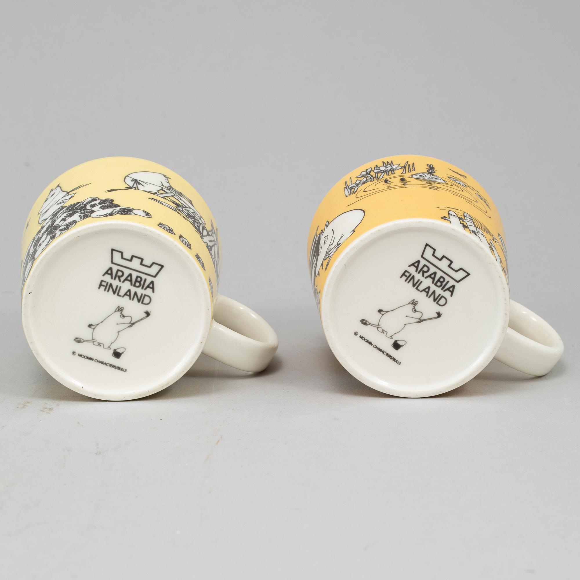 Two Moomin Characters porcelain mugs from Arabia, Finland, 1990-96.