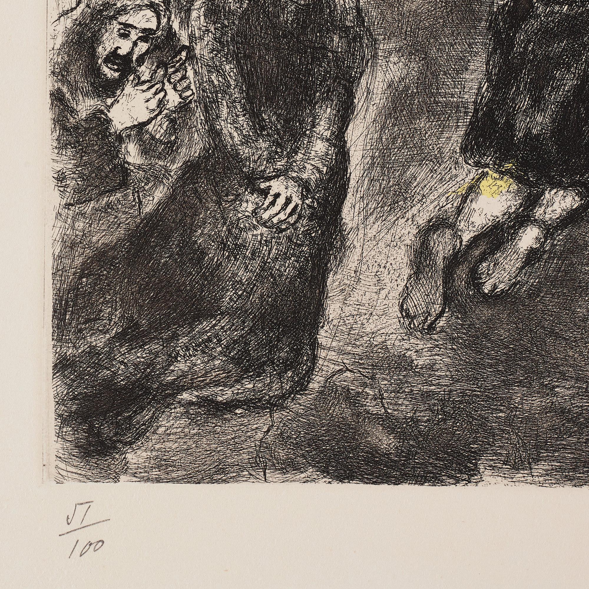 MARC CHAGALL, handkolorerad etsning, 1958, signerad med blyerts och numrerad 51/100.