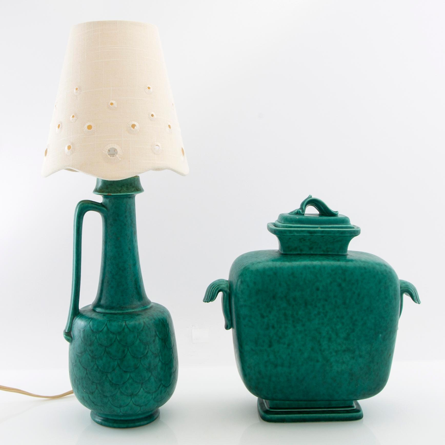 Wilhelm Kåge, lamp and lid vase mid-20th century.