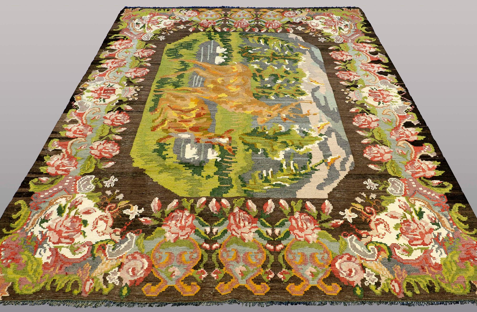 A CARPET, Figural Kilim Bessarabian ca 352 x 314 cm.
