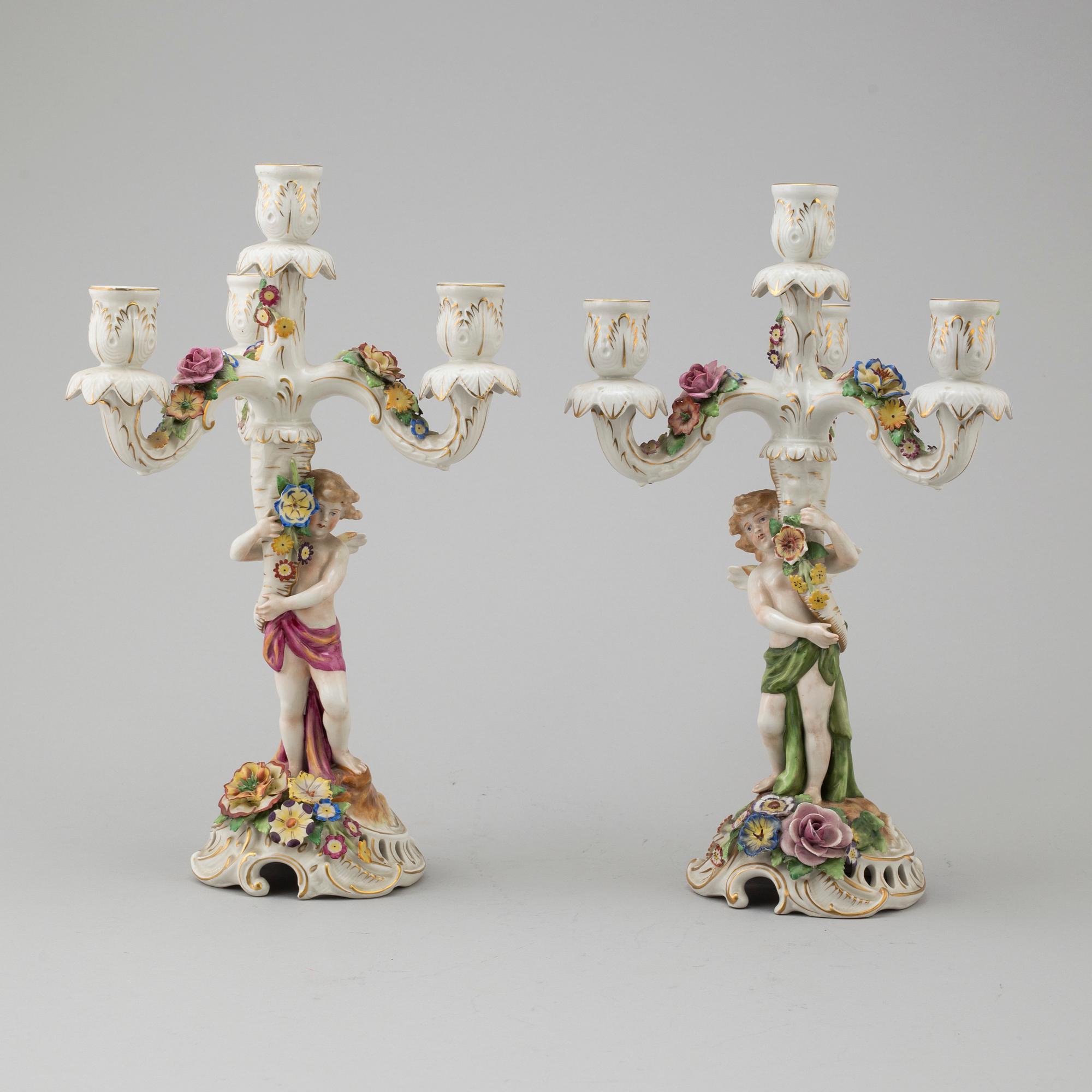 A pair of porcelain candelabra from von Schierholz, Germany, first half of the 20th Century.