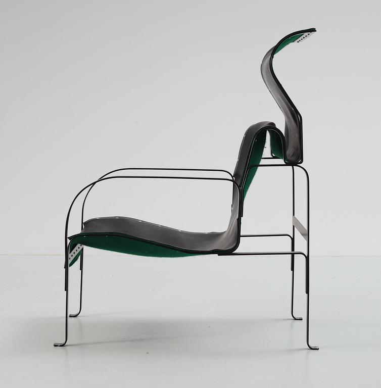 A John Kandell black lacquered metal and black leather easy chair, 'Singel', Källemo, Värnamo, Sweden 1982.