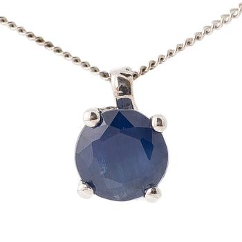 14K white gold necklace with a faceted sapphire.