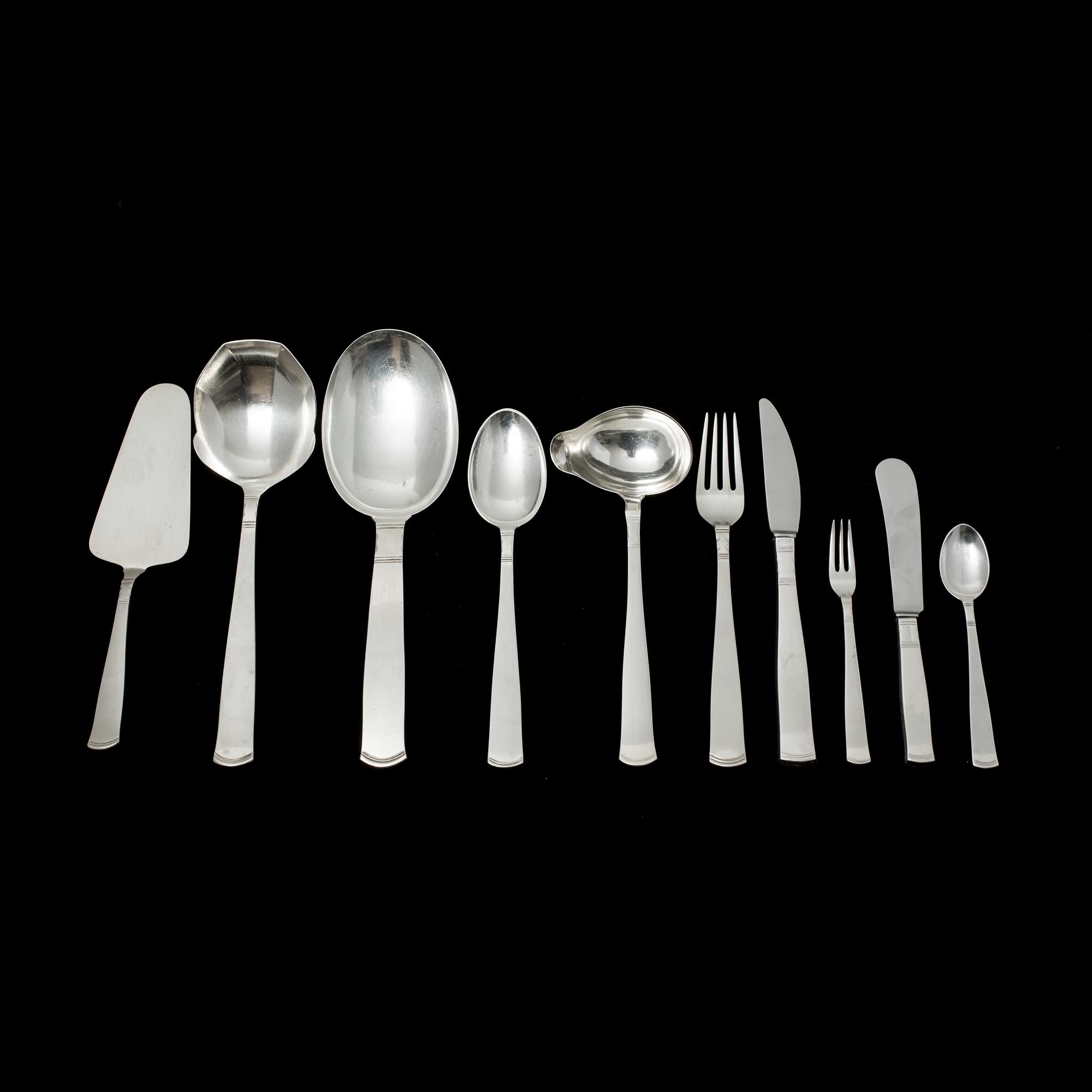 BESTICKSERVIS, silver, 57 delar, "Rosenholm", GAB Stockholm. Vikt ca 1910 g.