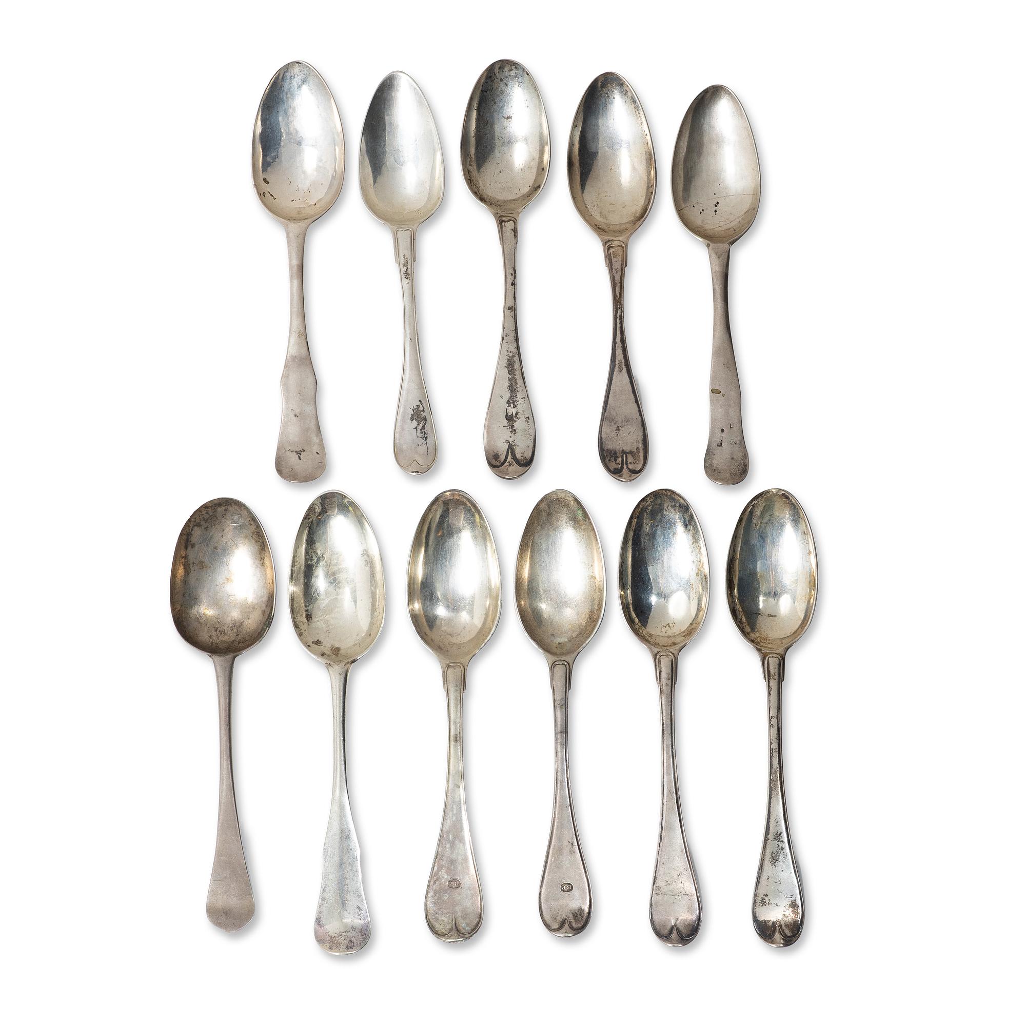Eleven Swedish silver spoons, 18th/19th century.