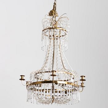 A chandelier, early 20th Century with older parts. Late Gustavian style.