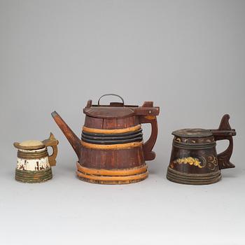 Three painted wooden jars from the 19-20th century.