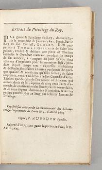 BÖCKER, 2 st, "Le Grondeur, comedie", Paris 1693 resp "Compendiose notizie dei fatti a`armi...Carlo VI..", Utrecht 1751.