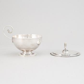 A Swedish silver plated sugar bowl with lid, CG Hallberg, probably designed by Sylvia Stave.