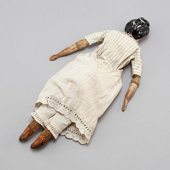A china head doll and a 3 psc of doll furniture.