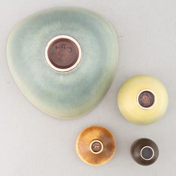 Berndt Friberg, a group of three stoneware bowls and a vase, Gustavsberg Studio.