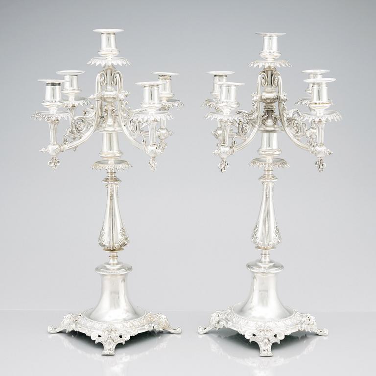 A pair of 19th Century silver candelabra. No makers mark. Northern Europe, Swedish hallmark.