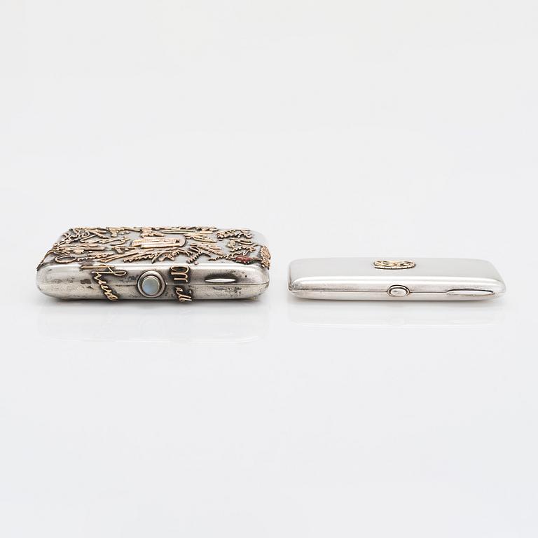 Two silver cigarette cases,  Turku 1917 and 1925.